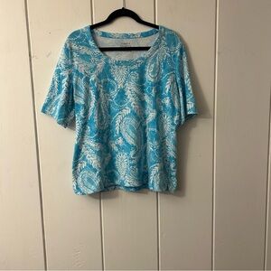 Talbots Aqua and White Paisley Blouse